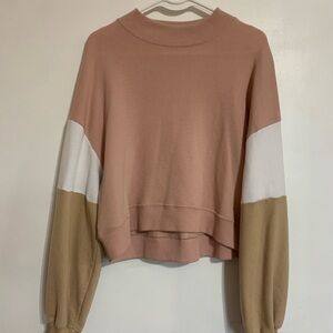 Hollister Colorblock Sweater in Pink, White, and Tan